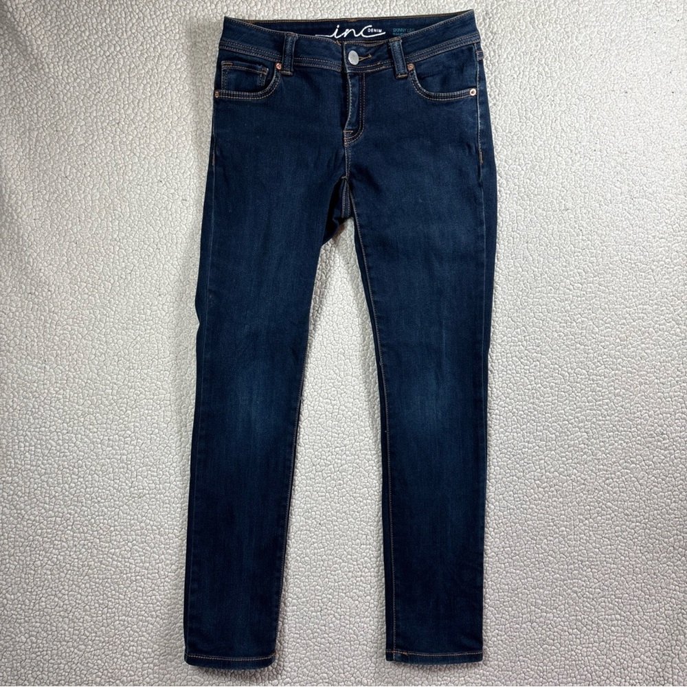 INC Denim Skinny Leg Regular Fit Women Size 6P Stretch Low Rise Dark Wash Jeans